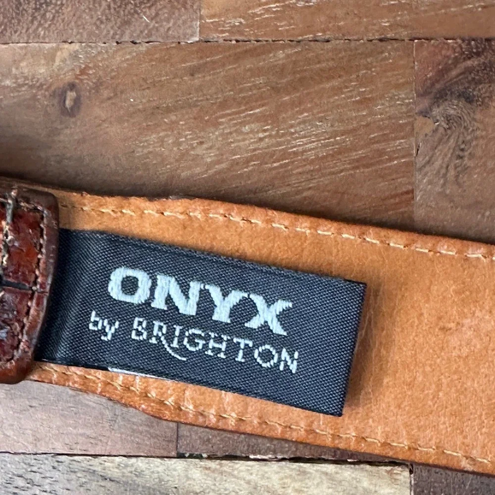 ONYX by Brighton Belt 38 Brown Croc Embossed‎ Leather Western Silver Buckle 1993